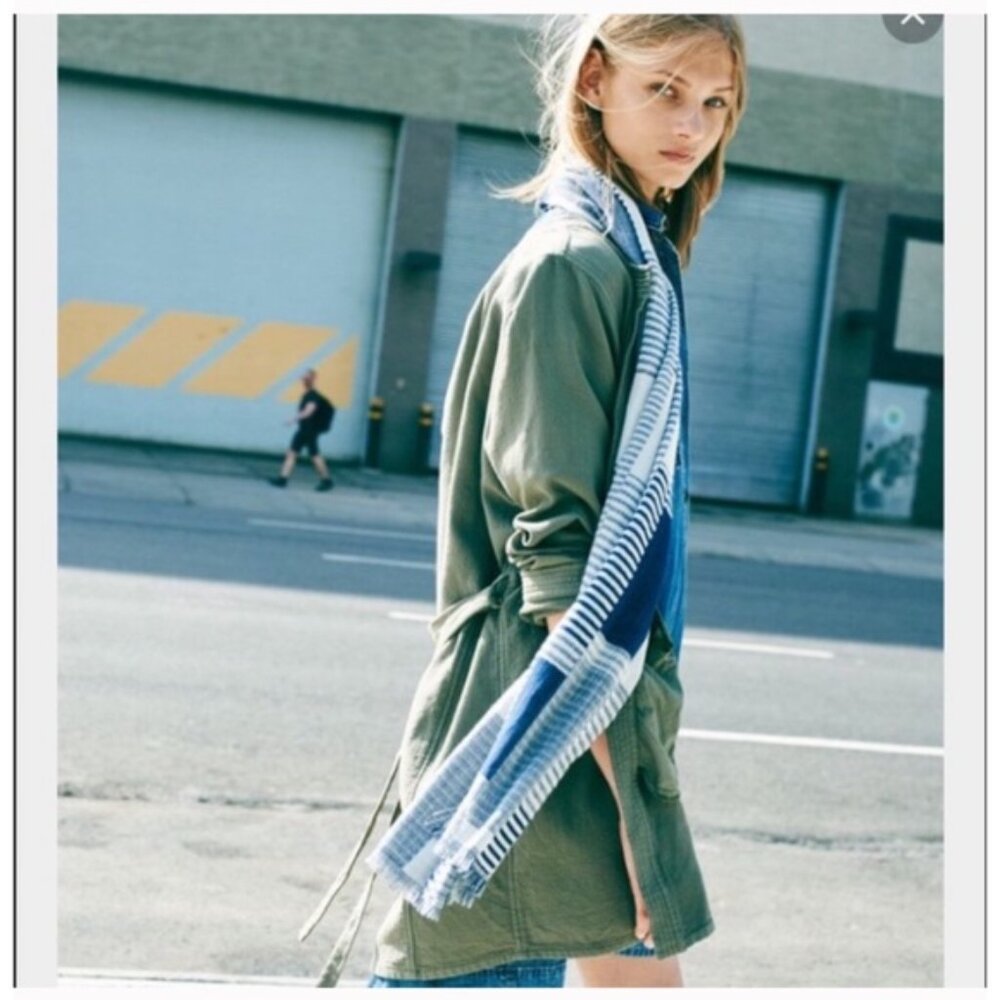MADEWELL XS Olive Belted Cotton Duster Jacket Tie Waist Stitch-Edge Wrap Coat